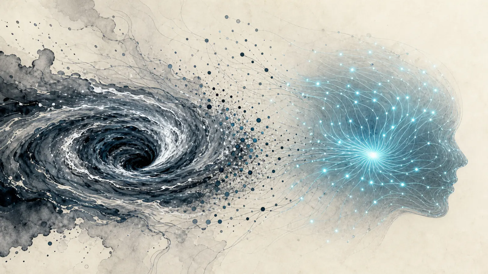 A river whirlpool transforming into neural activation patterns.