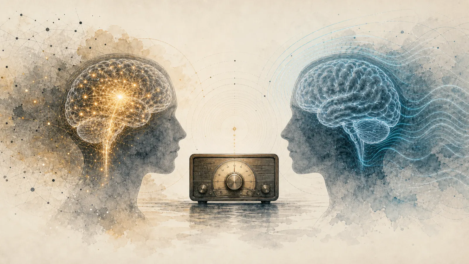 Two brain outlines suggesting generated activity and receiver tuning.
